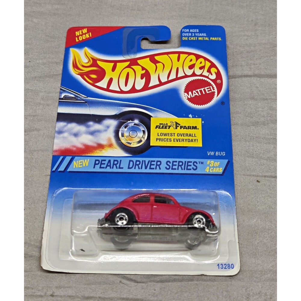 1994 Hot Wheels Pearl Driver VW Bug Pink 13280 Vintage Mills Fleet Farm Sticker